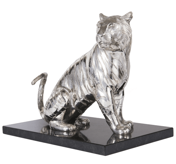 christofle sitting tiger sterling silver - haute orfèvrerie 1