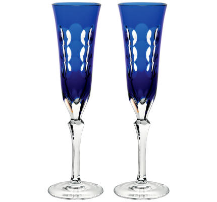 christofle set of 2 crystal blue champagne flutes 1