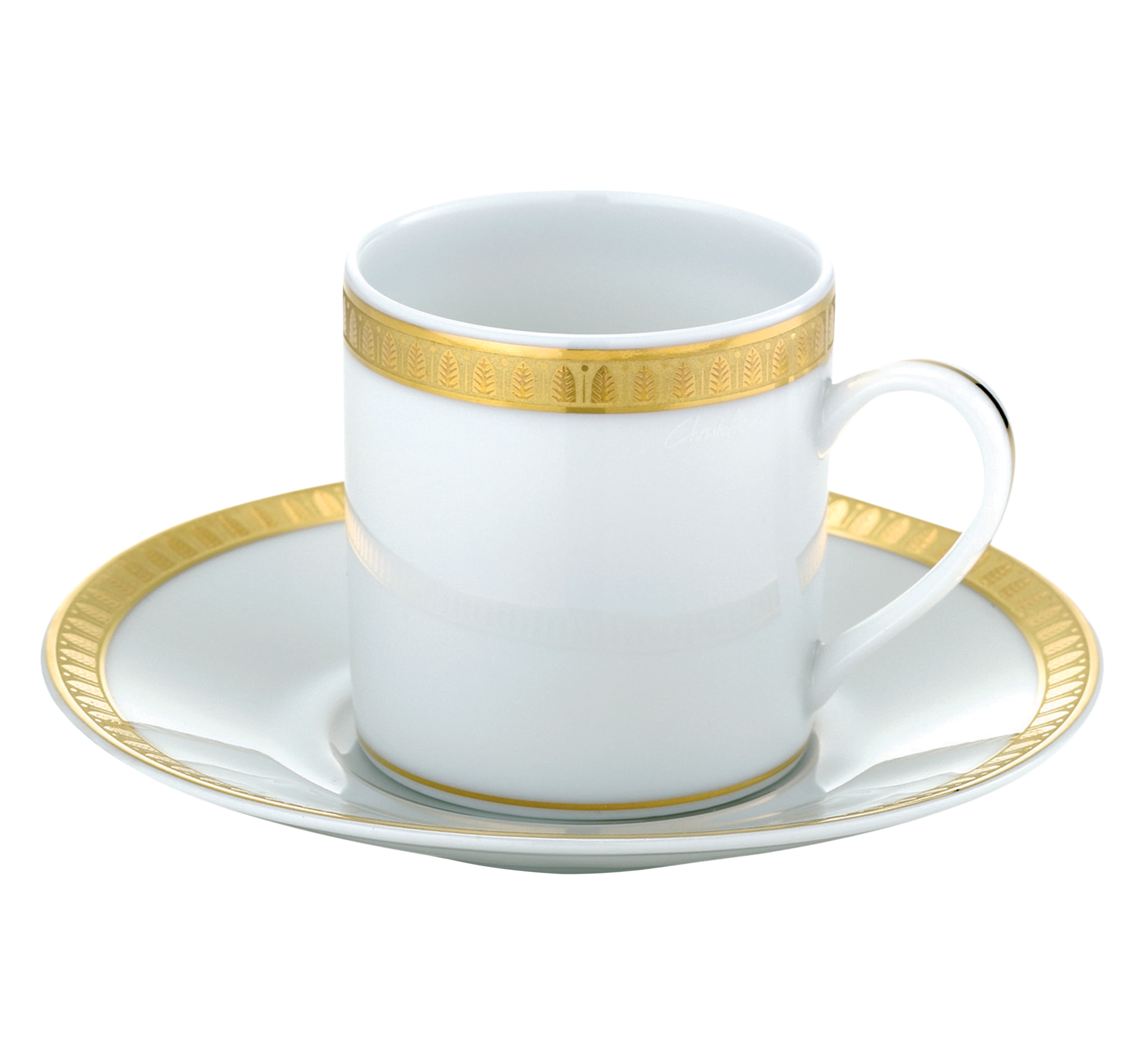 christofle tasse à café avec soucoupe en porcelaine finition or 1