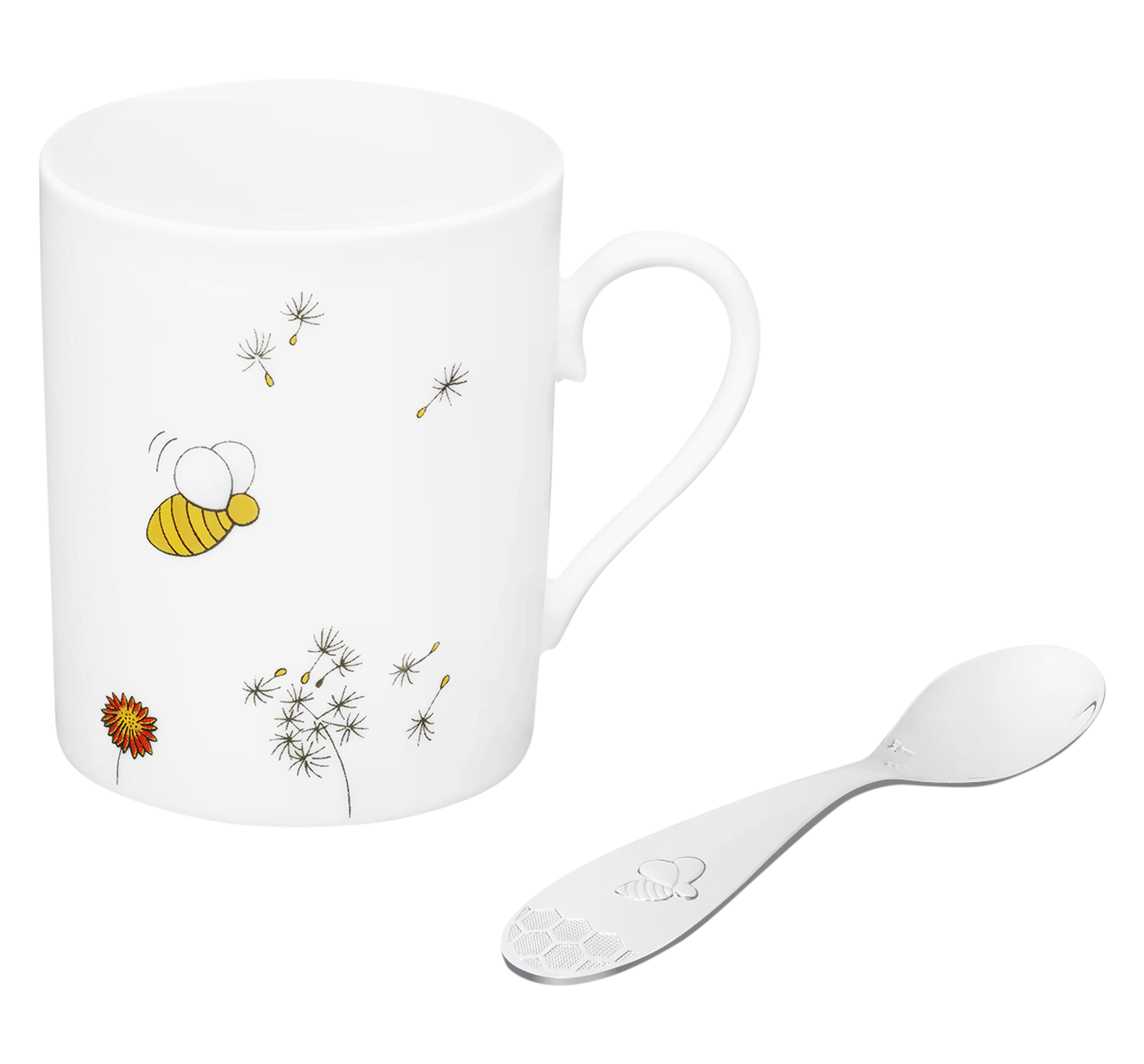 christofle coffret tasse en porcelaine et cuillère bébé en métal argenté 1