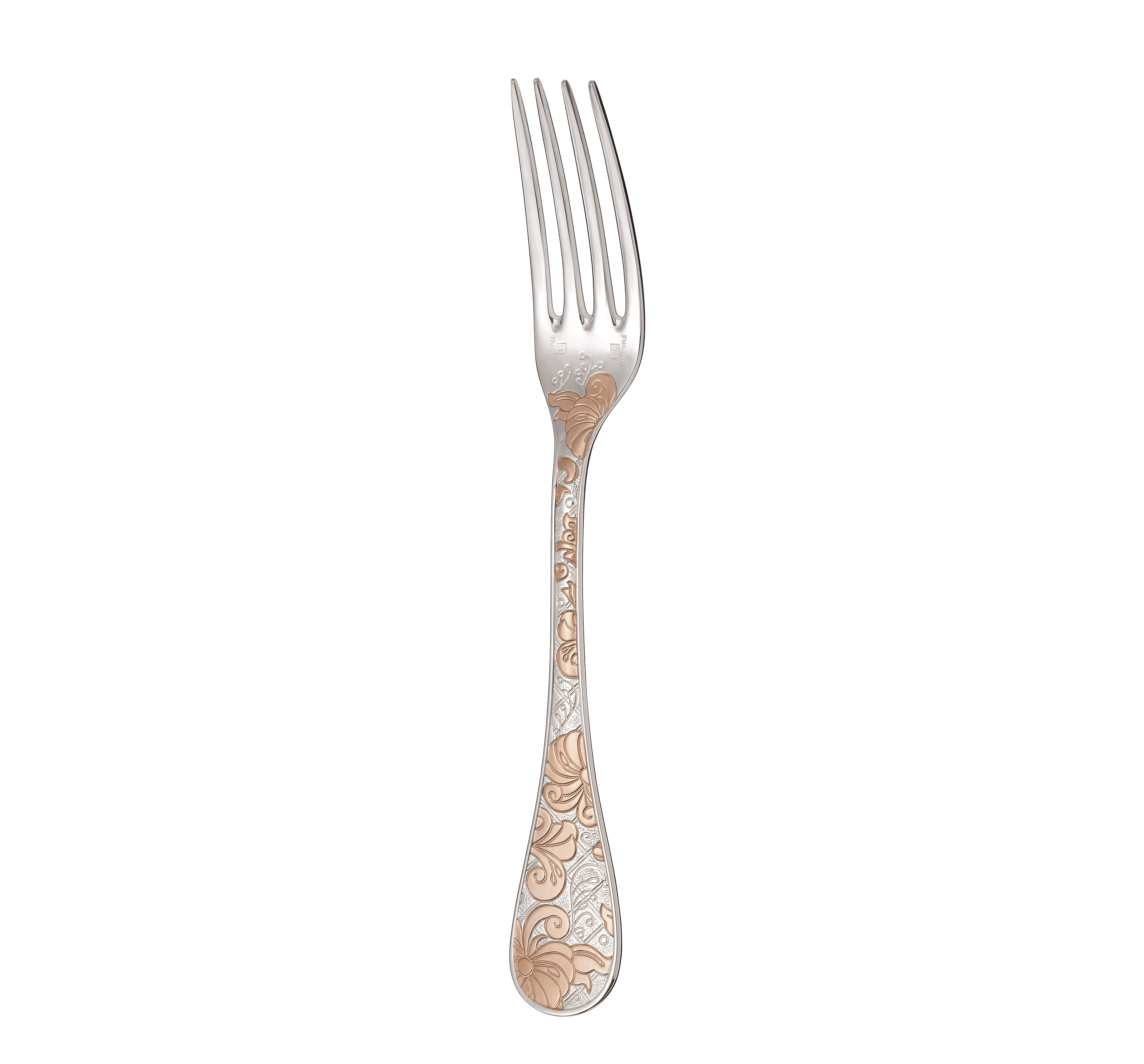 christofle fourchette de table en métal argenté - dorure partielle or rose 2
