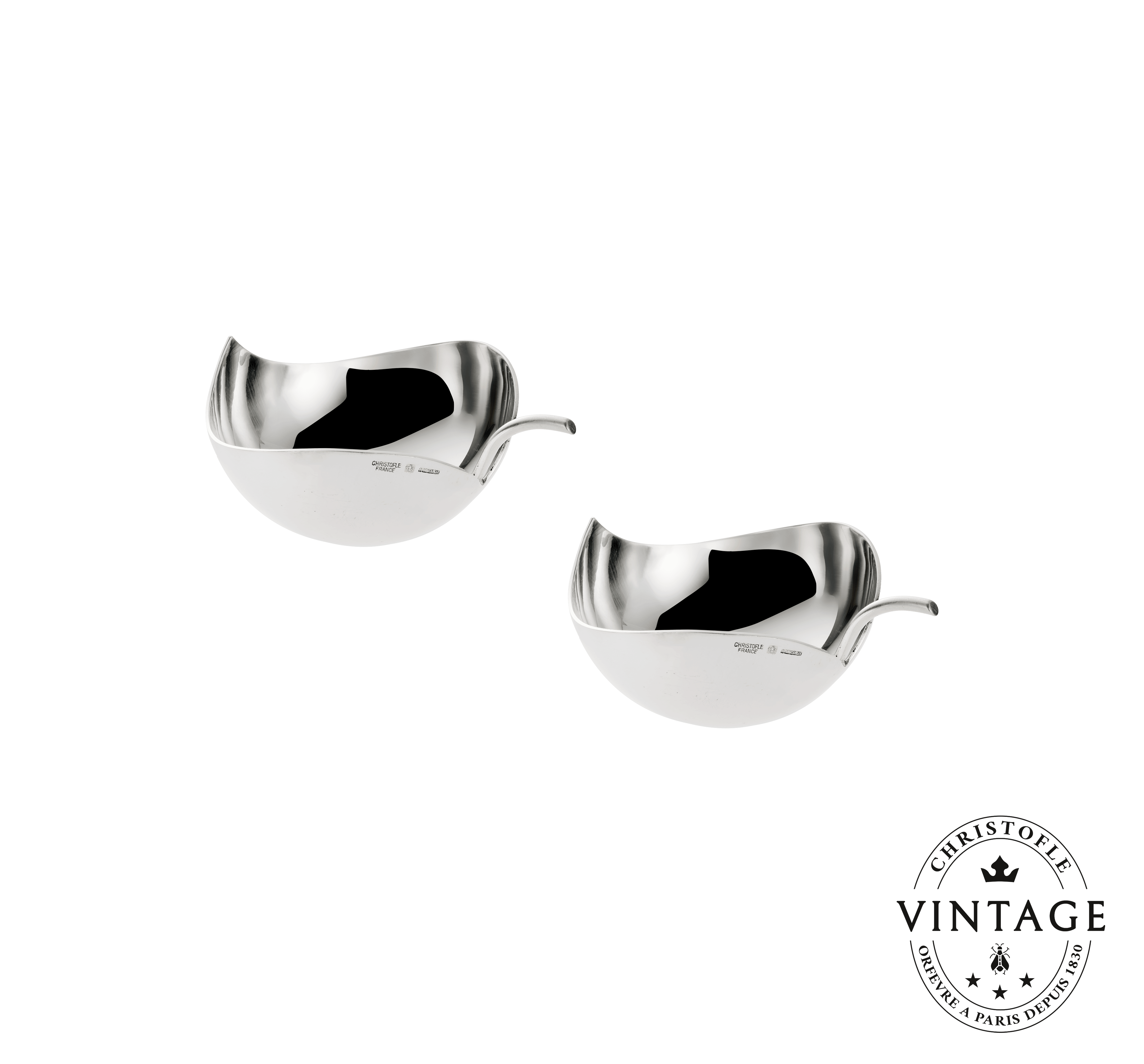 christofle silvered vintage little leaf bowl duo 0