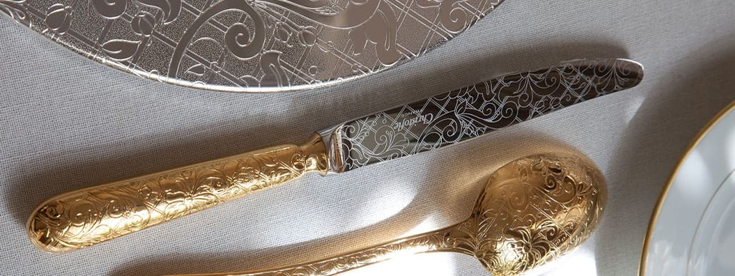 Gilded Silver Plated flatware in gold and silver