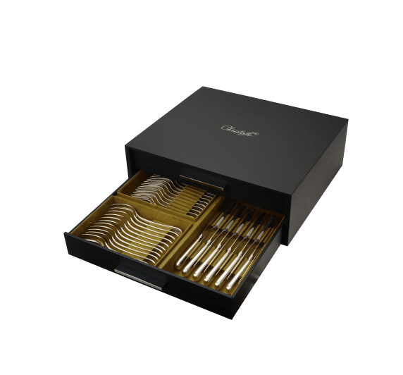 Christofle Silvercare Storage box - open with flatware