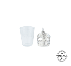 Silverware liqueur glass holders feature an arabesque pattern of apple blossom flowers