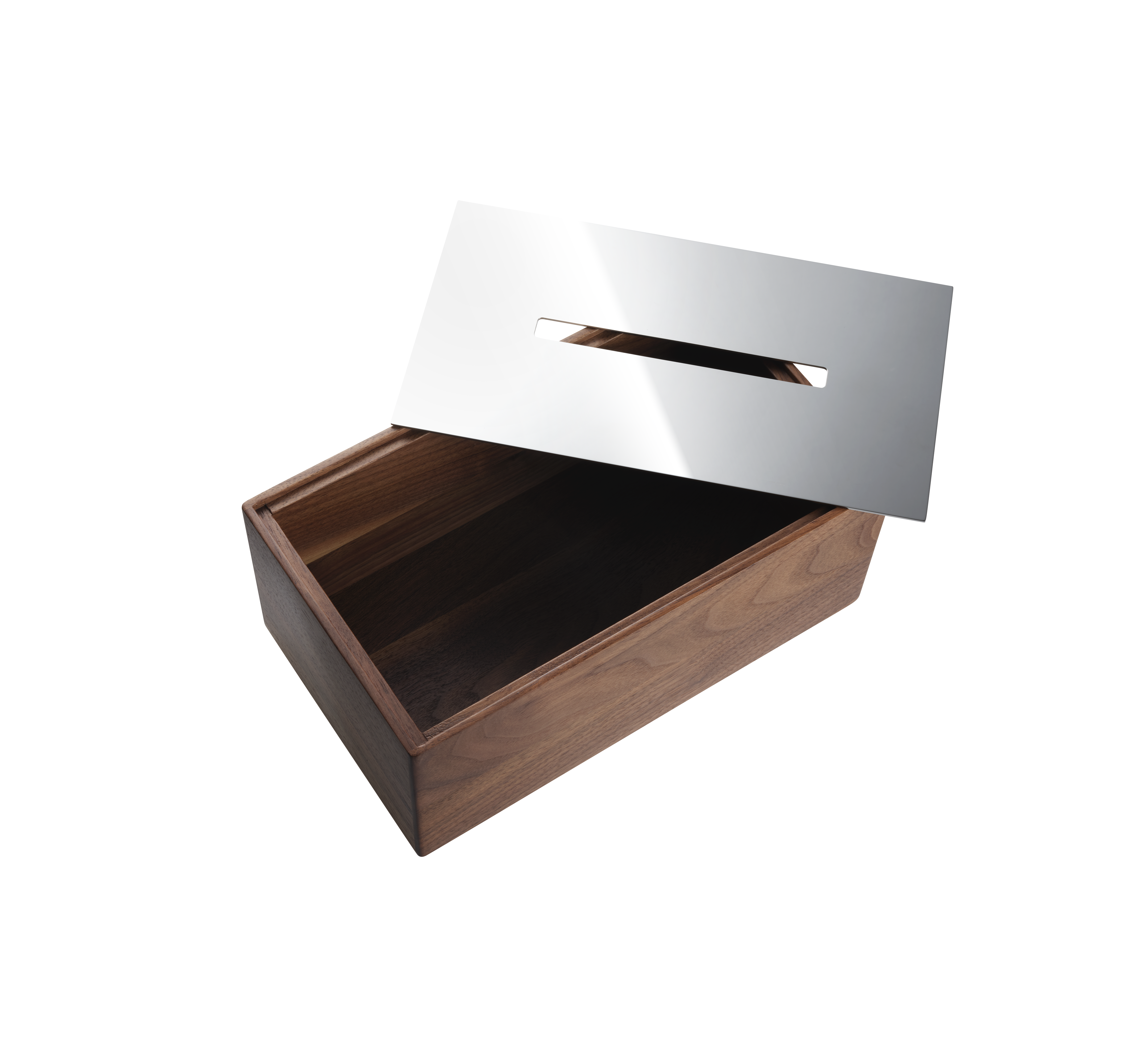 Walnut and Steel Tissue Box Essentiel| Christofle Walnut and Steel Tissue Box Essentiel| Christofle