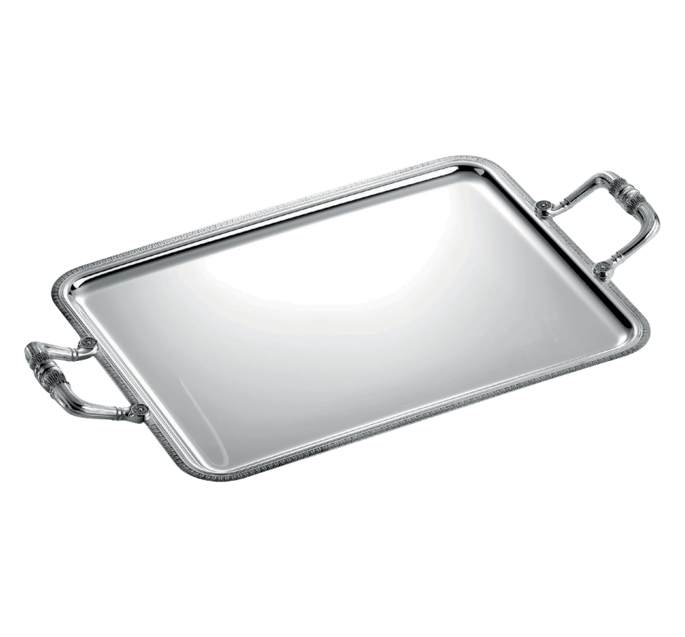 Engraved Silver Coloured Metal Tray Silver Serving Tray Tea Tray with Handles 