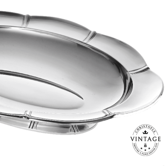 Bread Basket on Foot Lobes et Godrons Gallia, Silverware - Vintage