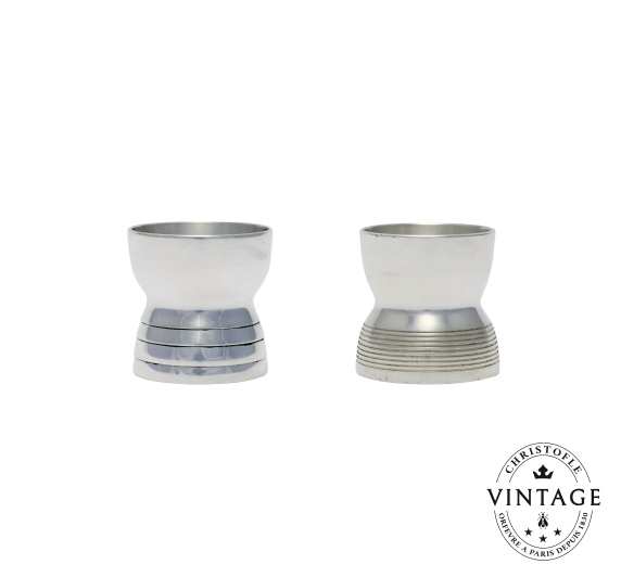 christofle set of 2 egg cups for 2 people, silverware - vintage 1