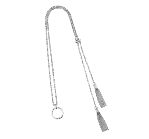 Sterling silver Eyeglass holder long necklace Pompon