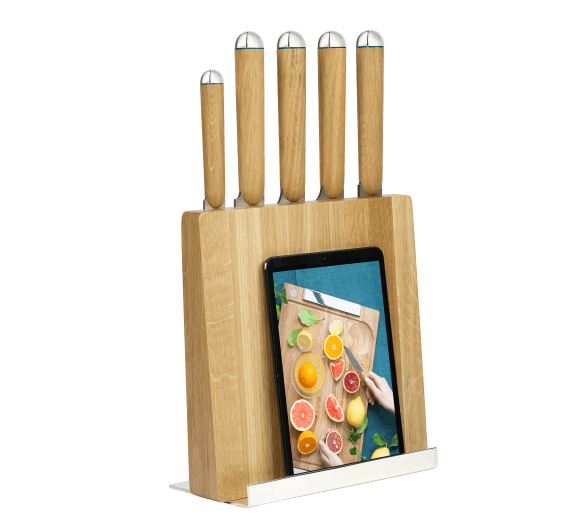 christofle knives block and cookbook/tablet holder in silver plated and oak 6