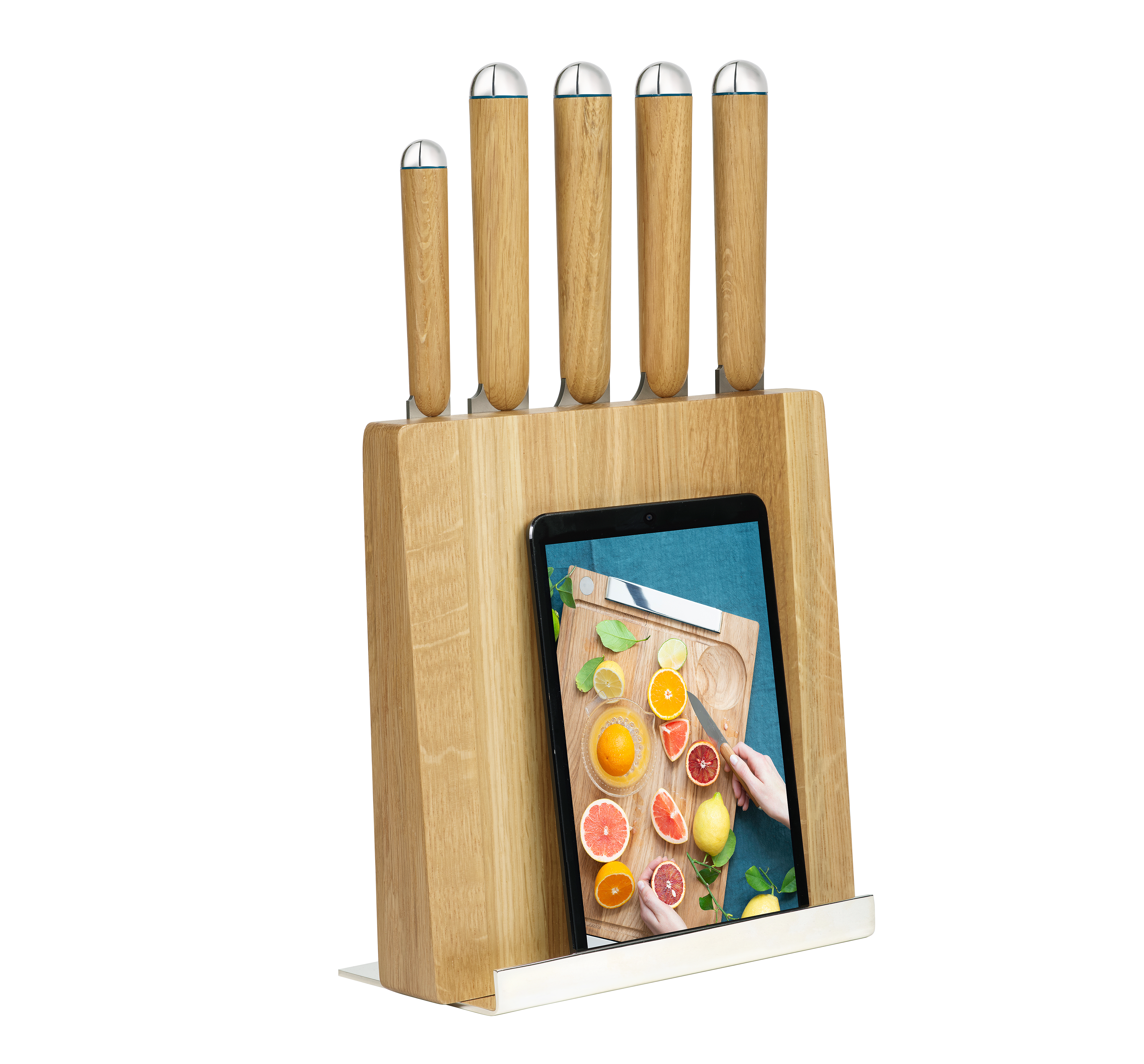 christofle support pour couteaux et tablette en chêne et métal argenté 6