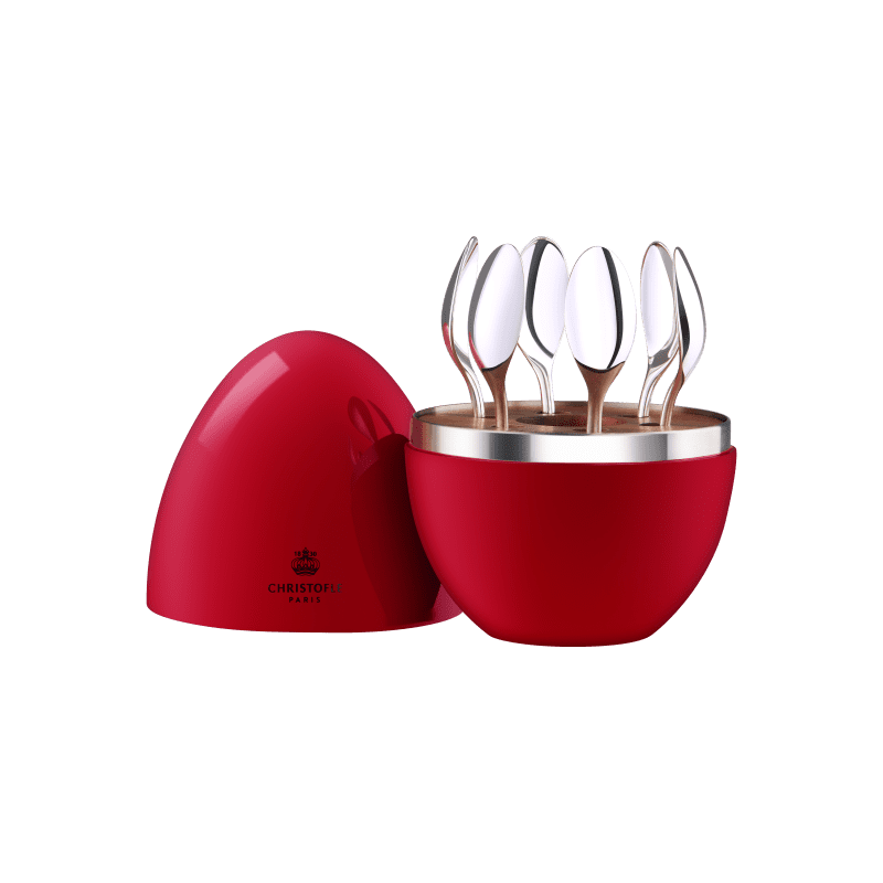 6-Piece Silver-Plated Espresso Spoon Set with Ruby Red Chest MOOD