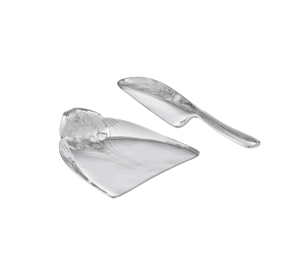 christofle silver-plated pine cone crumbs tray & knife  1