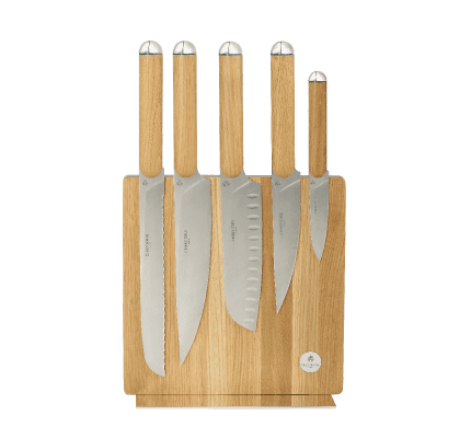 christofle set of 5 knives + knives block royal chef  1
