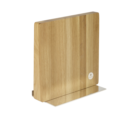 Knives block and cookbook/tablet holder in silver plated and oak