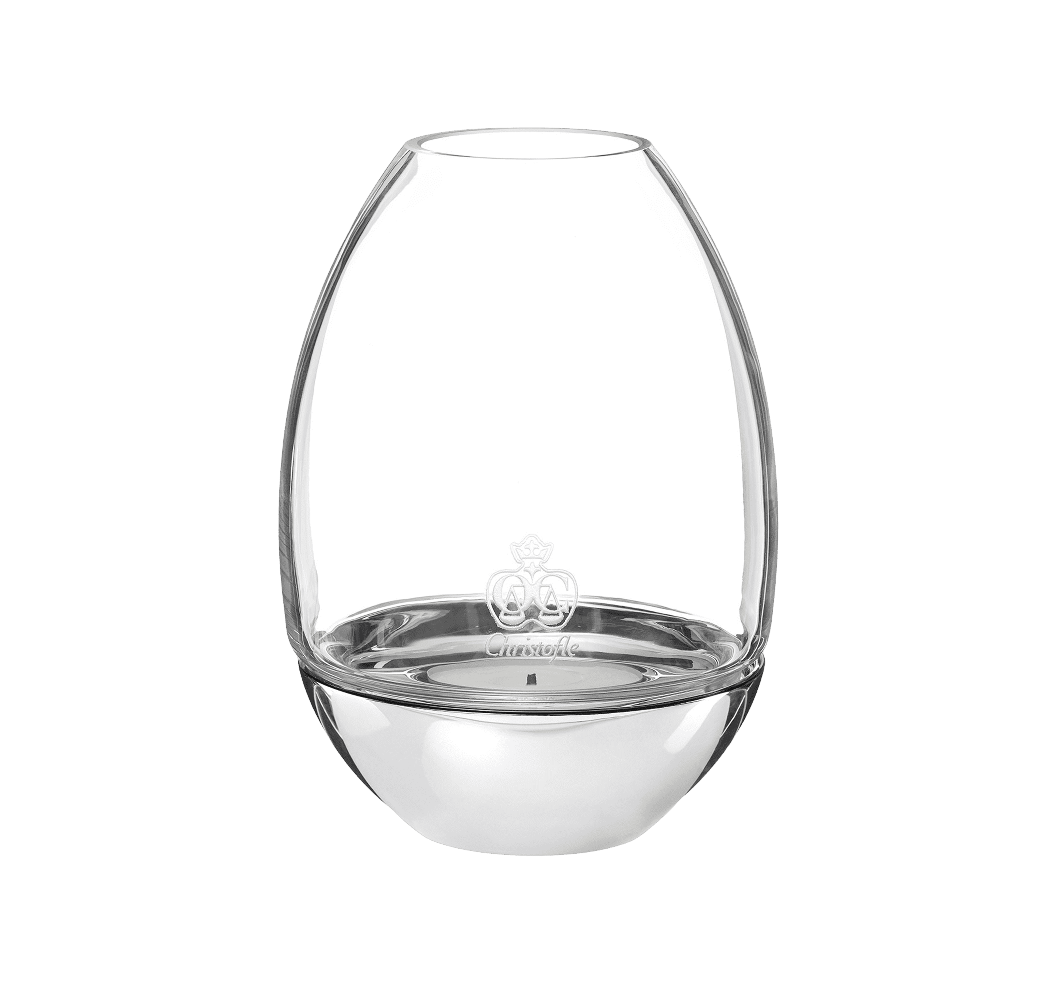 christofle photophore transparent en verre et socle en acier 1
