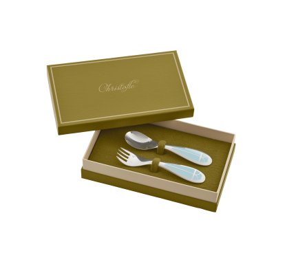christofle silver-plated baby spoon & fork set - ice blue 0