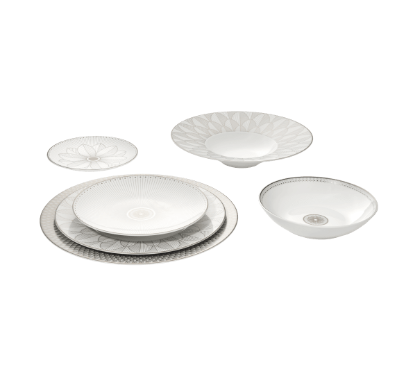 christofle porcelain large rim plate platinum finish 3