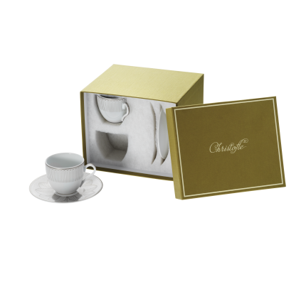 christofle 2 porcelain coffee cup and saucers platinum finish 1