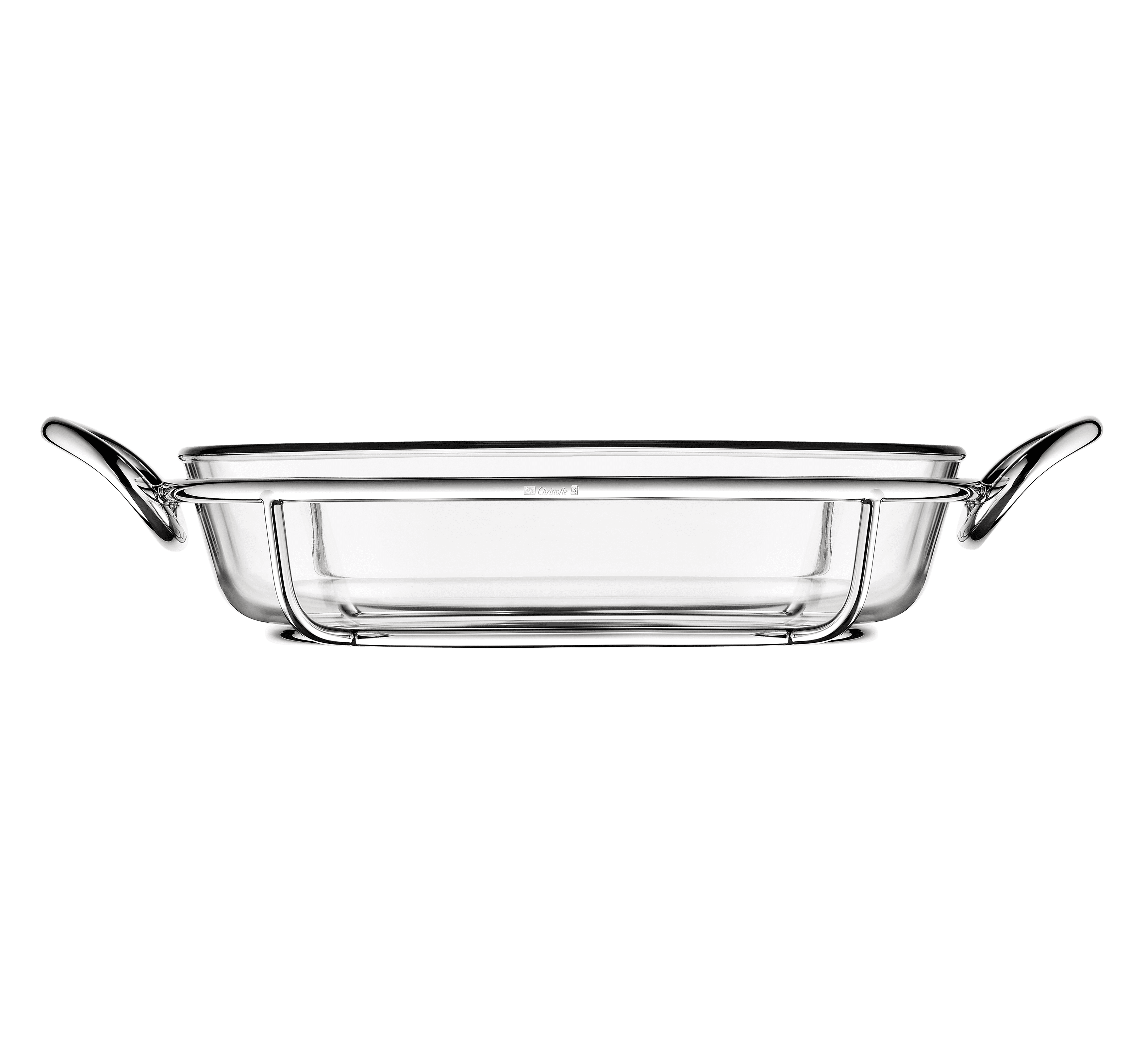 christofle plat à gratin rond en verre et métal argenté 1