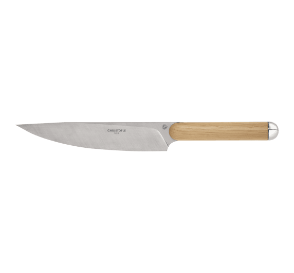 christofle couteau de chef en chêne, acier et métal argenté 1