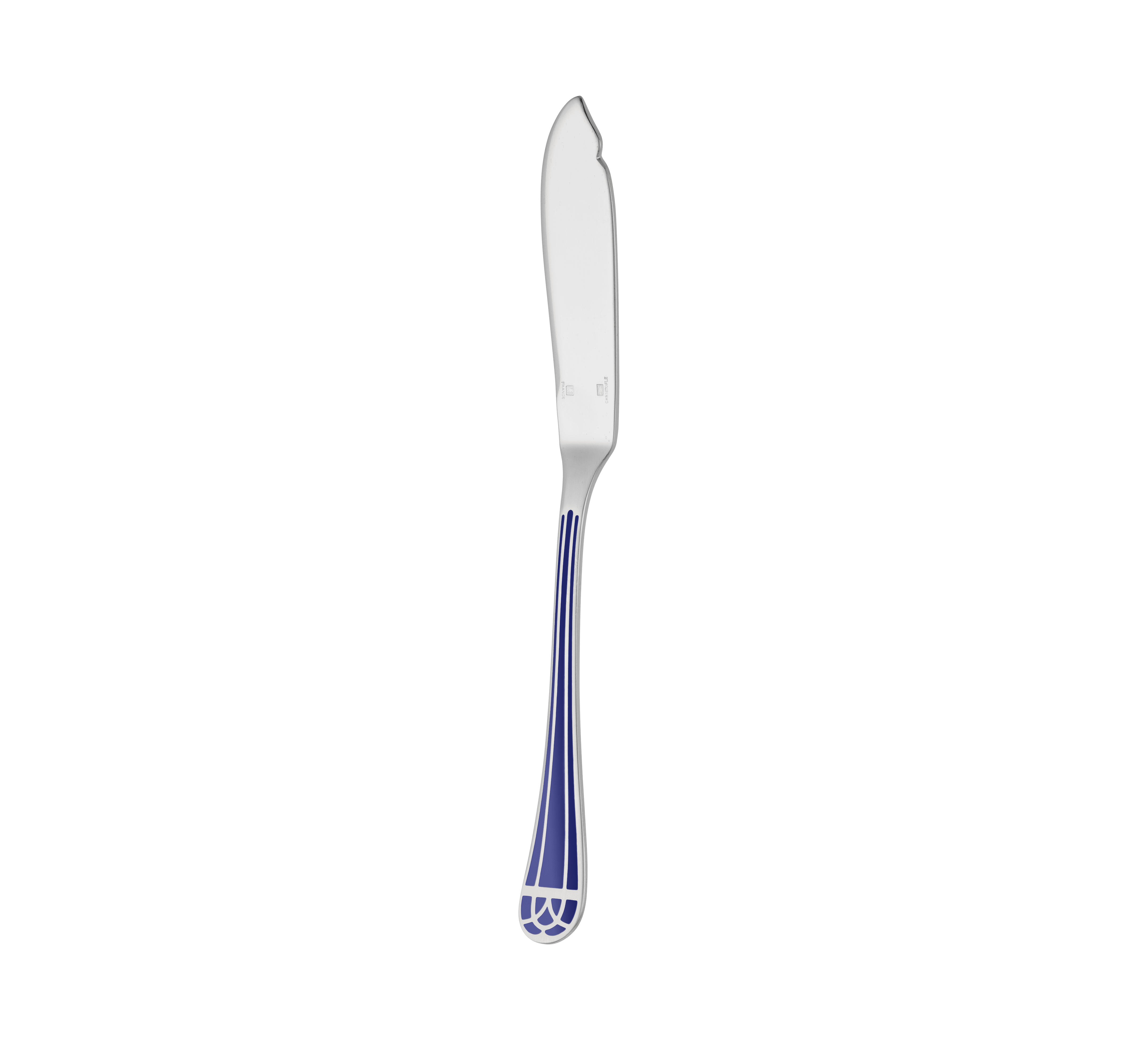 christofle couteau à poisson en métal argenté - bleu marbré 1